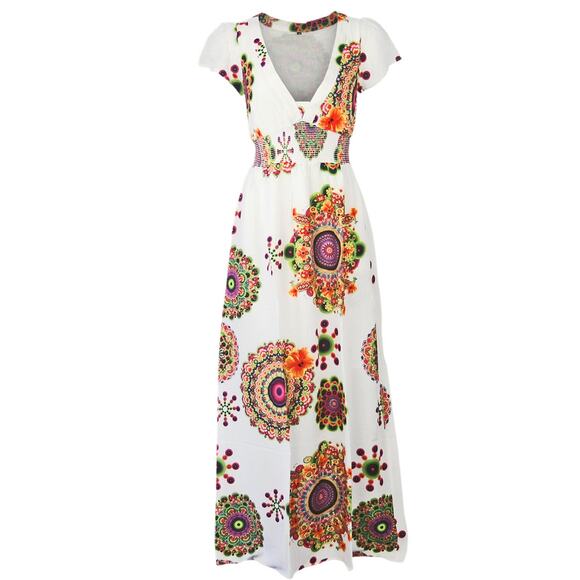 Desigual Andez Plunge Neck Short Sleeve Maxi Dress - Picture 1 of 7